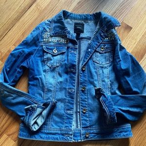 Forever 21 Denim Jacket w/ Gold-Stud Shoulders MED